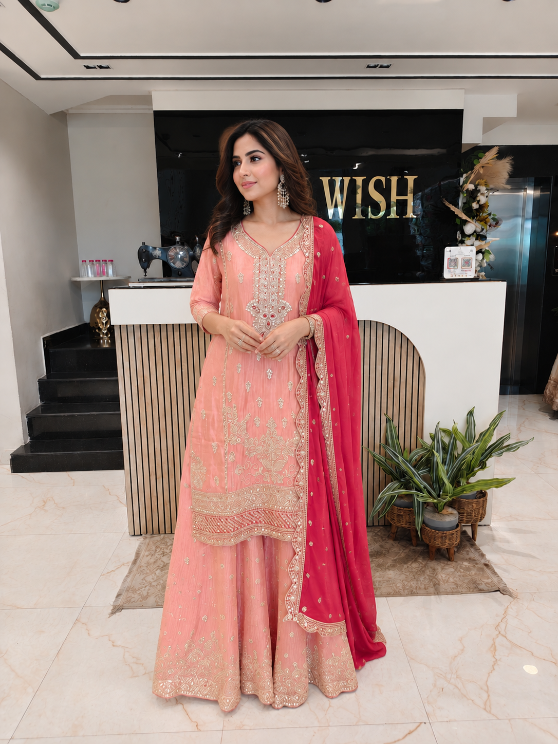 Peach Tissue Sharara Set
Designer Sharara Suit
Wedding Wear Sharara
Festive Party Wear Ethnic Set
Tissue Designer Suit