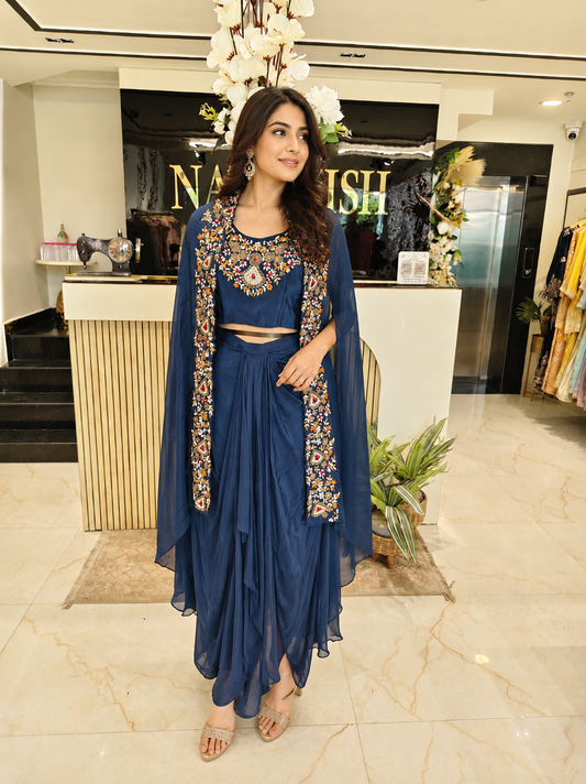 Blue Indo Western Drape Skirt Set
Designer Crepe Indo Western Outfit
Resham Sequins Drape Skirt Set
Wedding Party Wear Indo Western
Kutdana Work Indo Western Dress