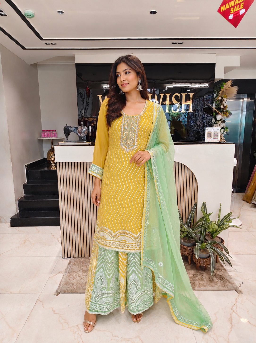Lemon Sea Green Sharara Set
Designer Georgette Sharara
Resham Work Ethnic Outfit
Wedding Wear Sharara India
Luxury Festive Wear Women