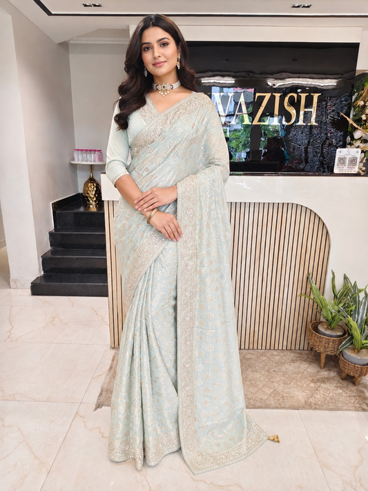 Sea Green Organza Saree
Kutdana Work Saree
Dabka Work Saree
Designer Organza Saree
Wedding Wear Saree