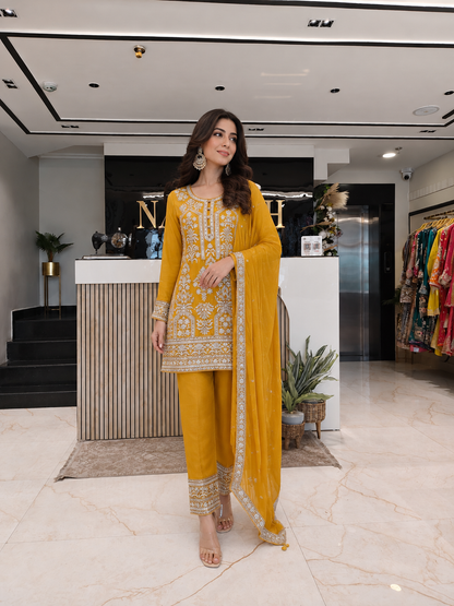 Mustard Chinon Kurta Farshi Salwar Set
Designer Chinon Farshi Salwar Suit
Pearl Zari Cutdana Work Kurta Set
Wedding Wear Farshi Salwar Set
Luxury Ethnic Wear