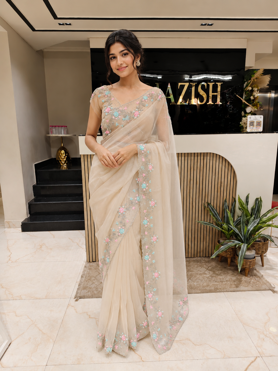 Cream Glass Tissue Saree
Kutdana Work Saree
Handwork Saree
Designer Party Wear Saree
Wedding Wear Saree