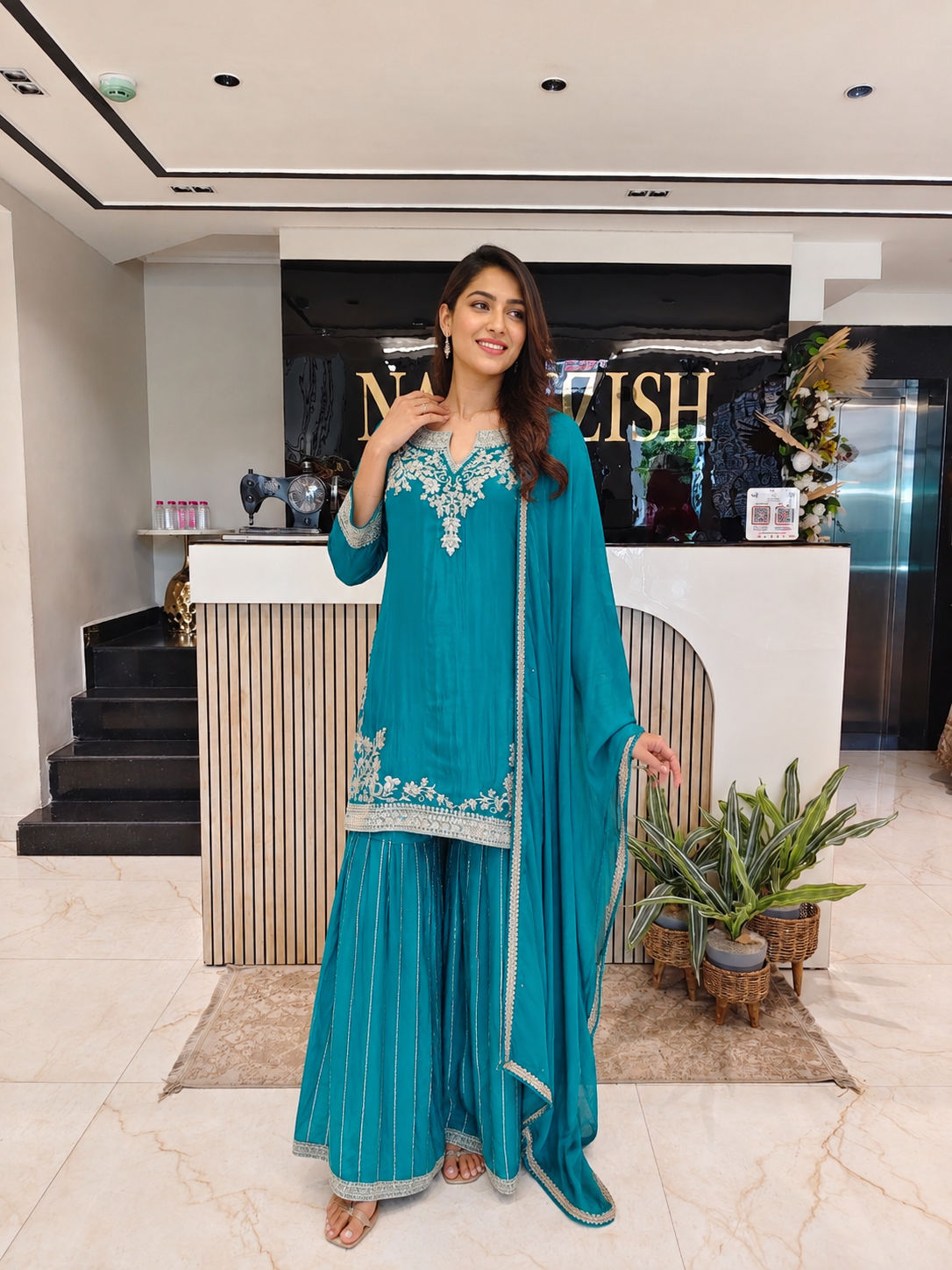 Teal Blue Chinon Sharara Set
Designer Sharara Suit
Wedding Wear Sharara
Festive Party Wear Ethnic Set
Chinon Designer Suit