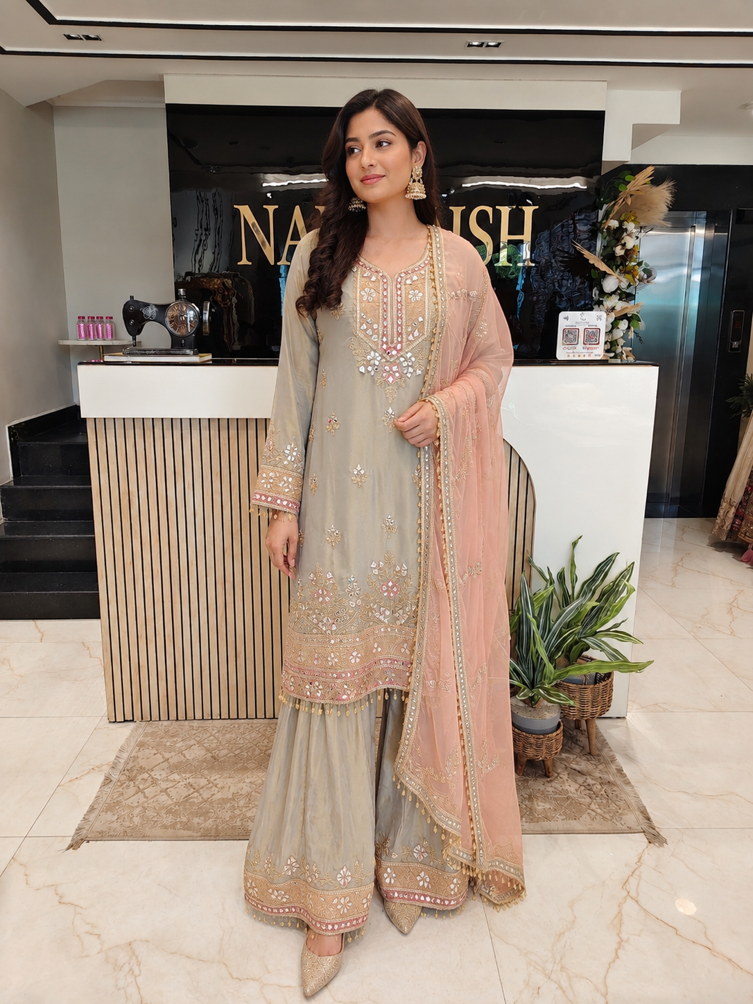 Grey & Peach Kurta Farshi Salwar Set
Designer Farshi Salwar Suit
Wedding Wear Farshi Salwar
Festive Party Wear Ethnic Set
Tissue Designer Suit