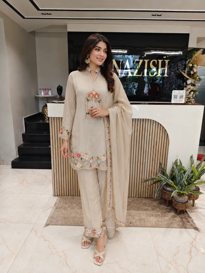 Beige Chinon Kurta Pant Set
Designer Kurta Pant Set
Wedding Wear Ethnic Set
Festive Party Wear Suit
Chinon Designer Suit