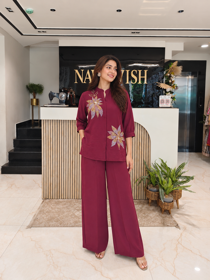 Maroon Lycra Co-ord Set
Designer Lycra Co-ord Set
Kutdana Sequins Crystal Work Outfit
Party Wear Palazzo Co-ord Set
Luxury Ethnic Wear