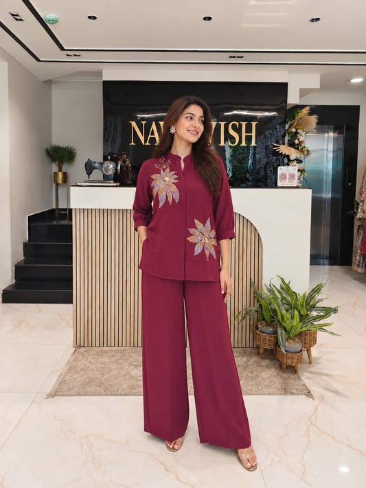 Maroon Lycra Co-ord Set
Designer Lycra Co-ord Set
Kutdana Sequins Crystal Work Outfit
Party Wear Palazzo Co-ord Set
Luxury Ethnic Wear