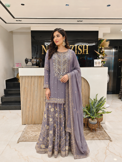 Grey Georgette Sharara Set
Designer Sharara Suit
Wedding Wear Sharara
Festive Party Wear Sharara
Handwork Ethnic Set