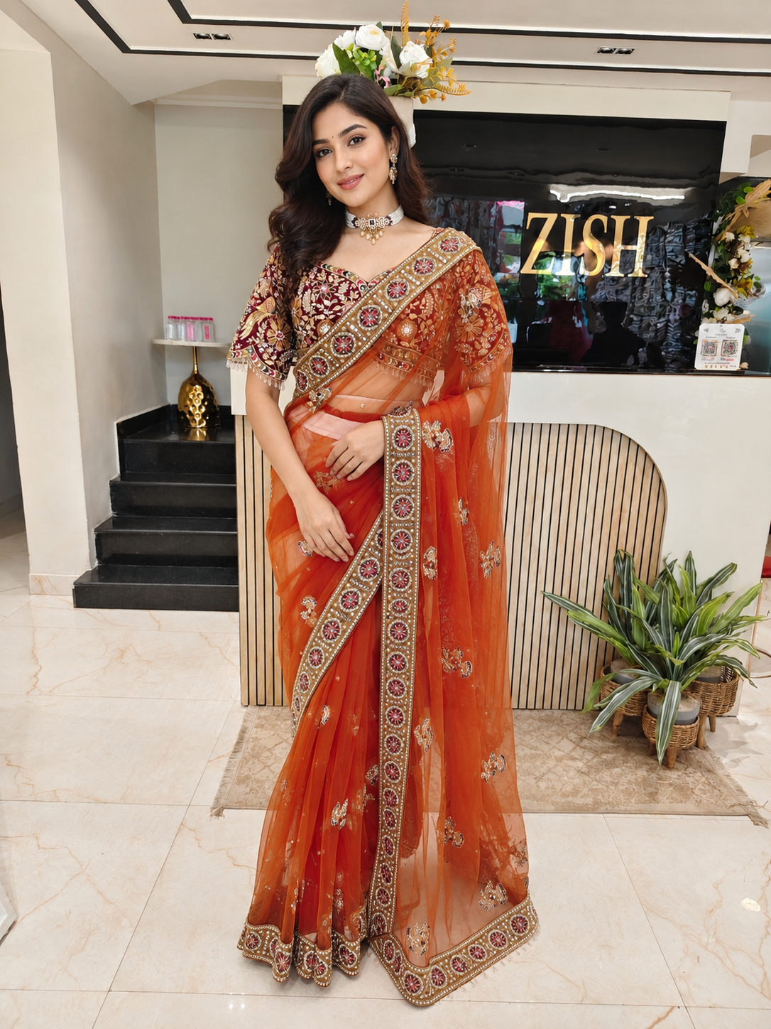 Rust Net Saree
Birds Motif Saree
Mirror Work Saree
Designer Party Wear Saree
Wedding Wear Saree