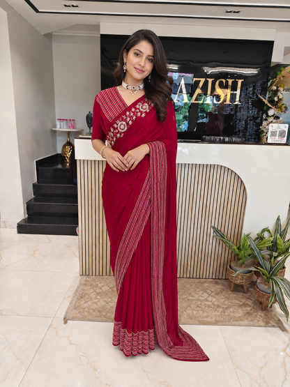 Maroon Chinon Saree
Kutdana Work Saree
Stone Work Saree
Designer Party Wear Saree
Wedding Wear Saree