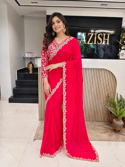 Rani Pink Organza Saree
Resham Work Saree
Dabka Work Saree
Designer Organza Saree
Wedding Wear Saree