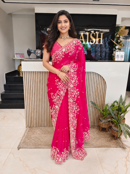 Rani Pink Organza Saree
Kutdana Work Saree
Handwork Organza Saree
Designer Party Wear Saree
Wedding Wear Saree