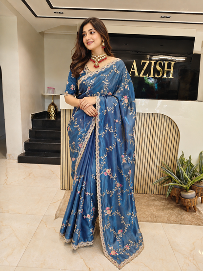 Blue Tissue Saree
Designer Tissue Saree
Wedding Wear Saree
Festive Party Wear Saree
Handwork Designer Saree