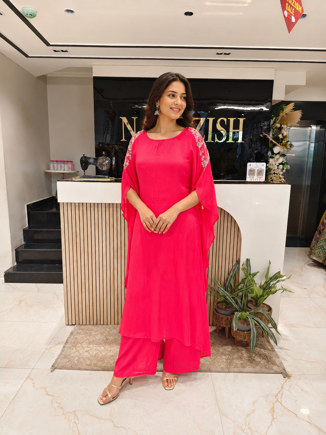 Carrot Pink Kaftan Set
Designer Kaftan Women
Dabka Work Ethnic Outfit
Contemporary Fusion Wear India
Luxury Festive Wear Women