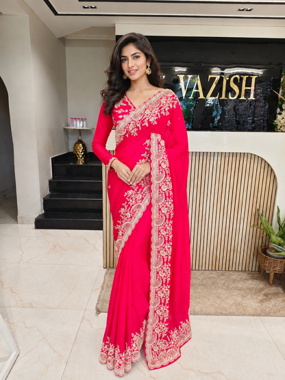 Rani Pink Organza Saree
Kutdana Work Saree
Dabka Work Saree
Designer Organza Saree
Wedding Wear Saree