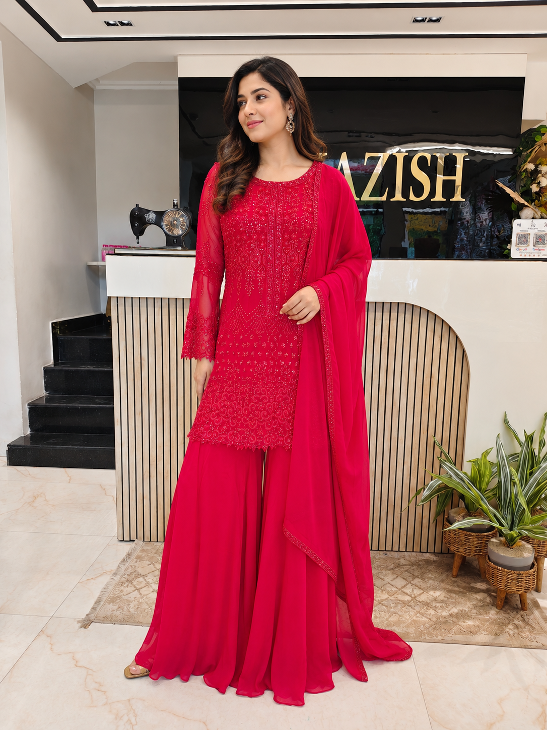 Cherry Red Georgette Sharara Set
Designer Sharara Suit
Wedding Wear Sharara
Festive Party Wear Ethnic Set
Georgette Designer Suit