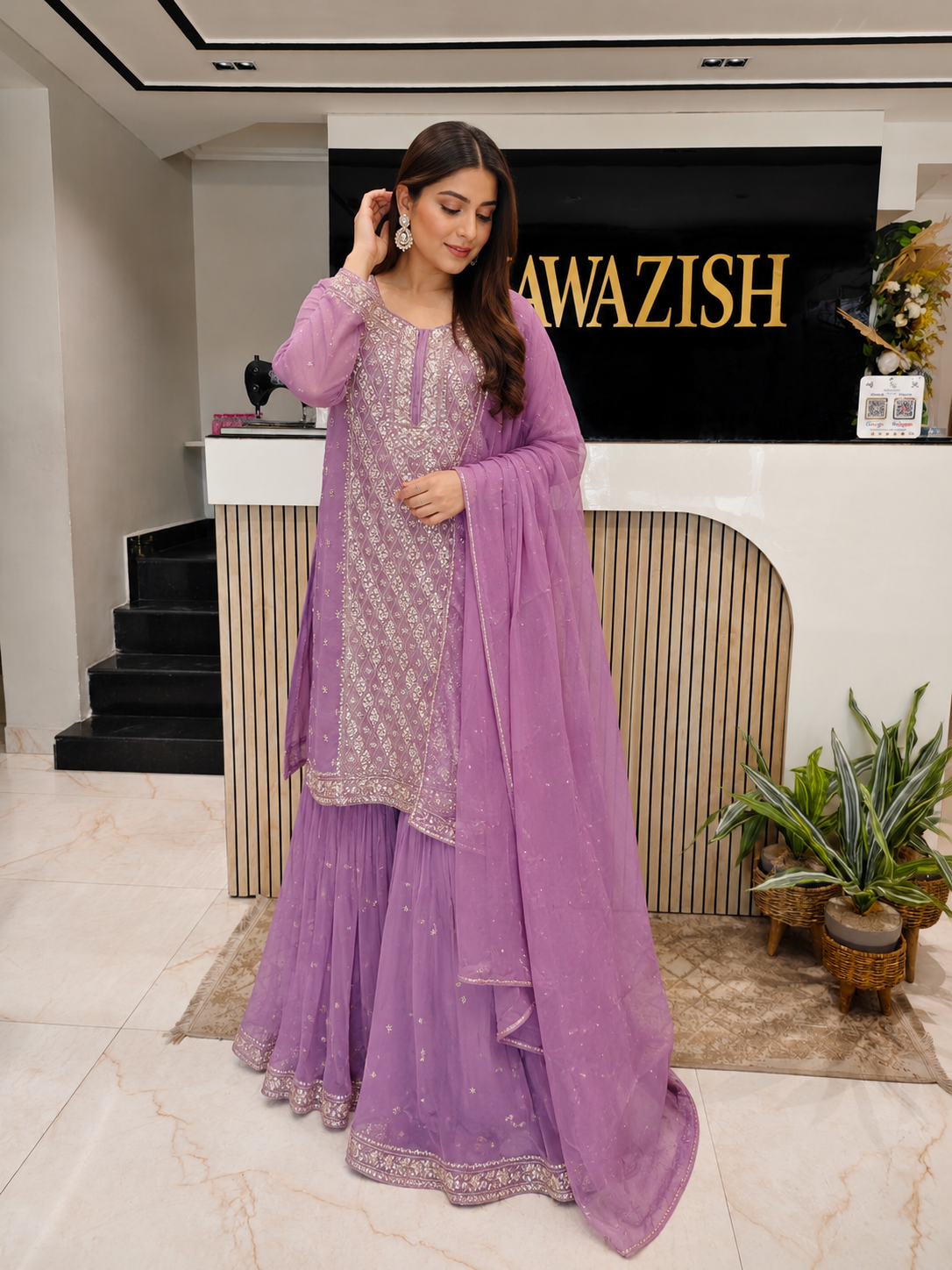 Lavender Chinon Sharara Set
Designer Sharara Suit
Wedding Wear Sharara
Festive Party Wear Ethnic Set
Chinon Designer Suit