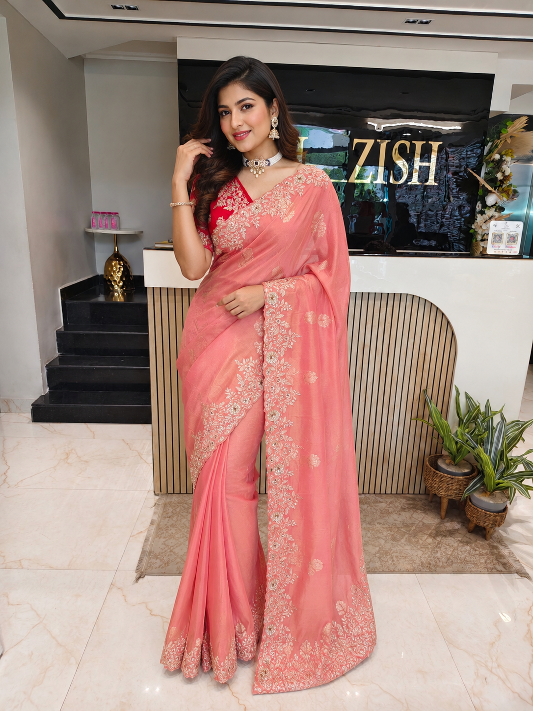 Baby Pink Tissue Saree
Resham Work Saree
Zari Work Saree
Designer Party Wear Saree
Wedding Wear Saree