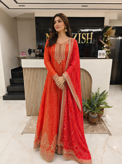 Rust Orange Anarkali
Tissue Anarkali Suit
Designer Anarkali Dress
Wedding Wear Anarkali
Festive Party Wear Anarkali