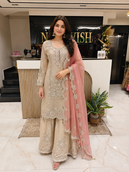 Beige Tissue Sharara Set
Designer Sharara Suit
Gota Patti Sharara Set
Wedding Wear Sharara
Festive Party Wear Sharara