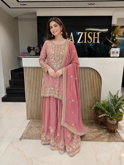 Onion Pink Chiffon Sharara Set
Designer Sharara Suit
Wedding Wear Sharara
Festive Party Wear Ethnic Set
Chiffon Designer Suit