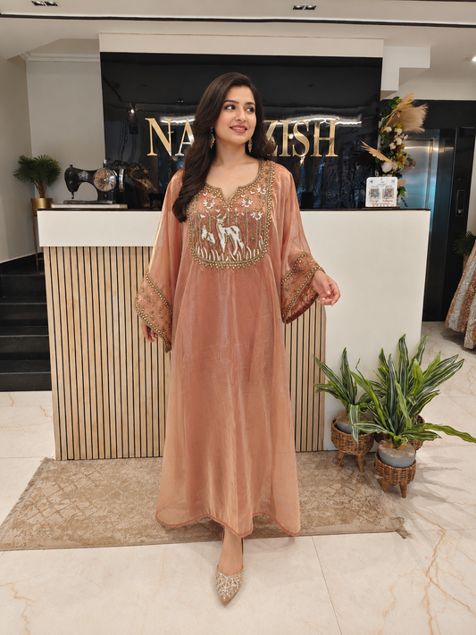 Peach Orange Glass Tissue Indo-Western
Designer Glass Tissue Outfit
Cutdana Pearl Work Indo-Western
Wedding Wear Indo-Western
Luxury Ethnic Wear