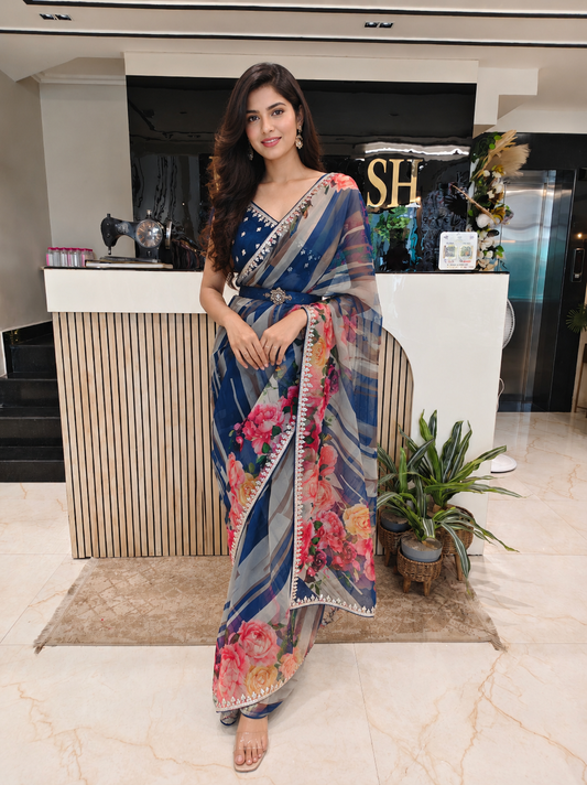 Blue Organza Saree
Floral Print Saree Women
Dori Work Saree India
Wedding Wear Saree Online
Luxury Festive Saree