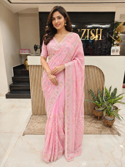 Baby Pink Saree
Georgette Saree
Resham Work Saree
Stone Work Saree
Designer Party Wear Saree