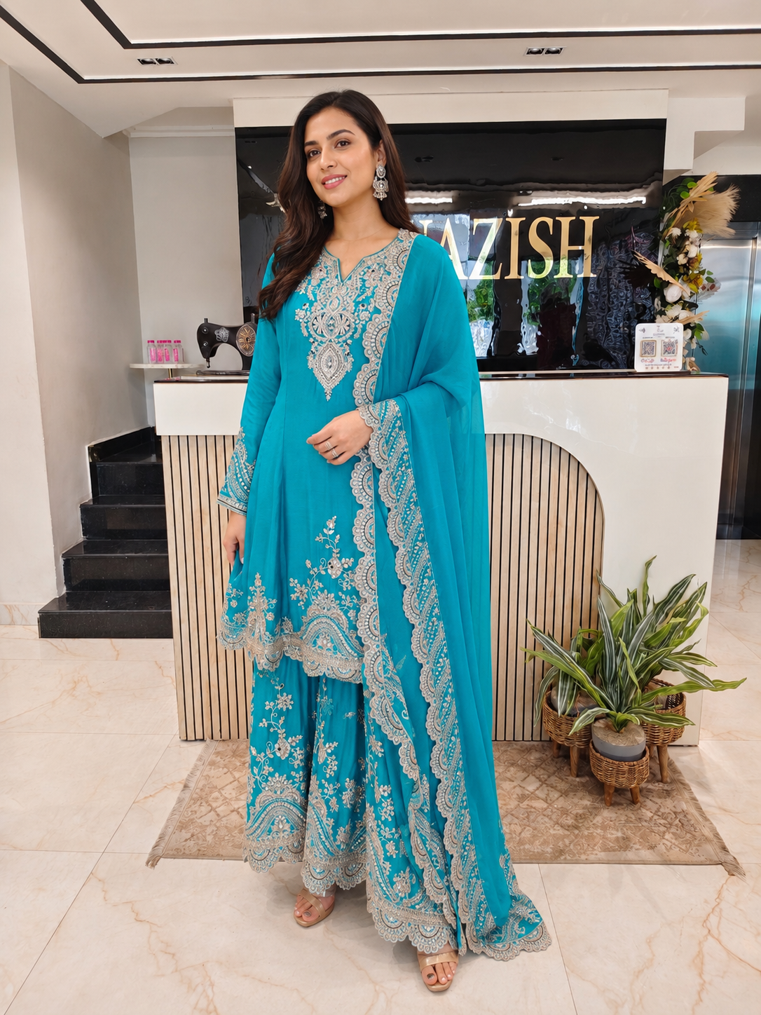 Teal Blue Chinon Sharara Set
Designer Sharara Suit
Wedding Wear Sharara
Festive Party Wear Ethnic Set
Chinon Designer Suit