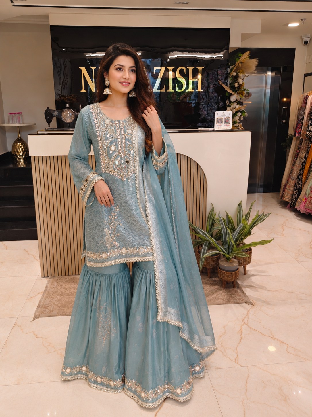 Powder Blue Silk Kurta Palazzo Set
Designer Silk Palazzo Suit
Self Weaving Kurta Set
Wedding Wear Kurta Palazzo
Festive Party Wear Ethnic Set