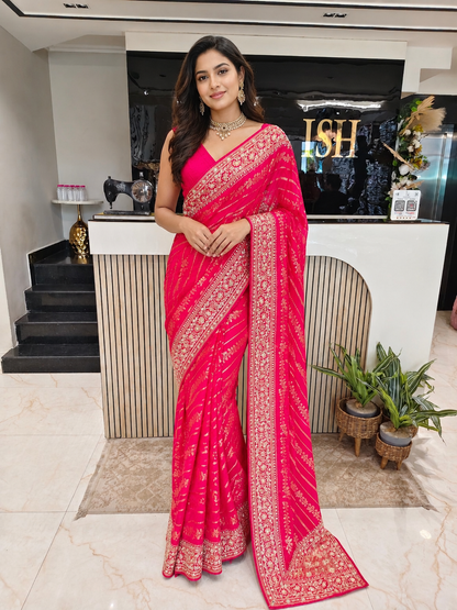 Rani Pink Crepe Saree
Mirror Work Saree
Kutdana Work Saree
Designer Party Wear Saree
Wedding Wear Saree