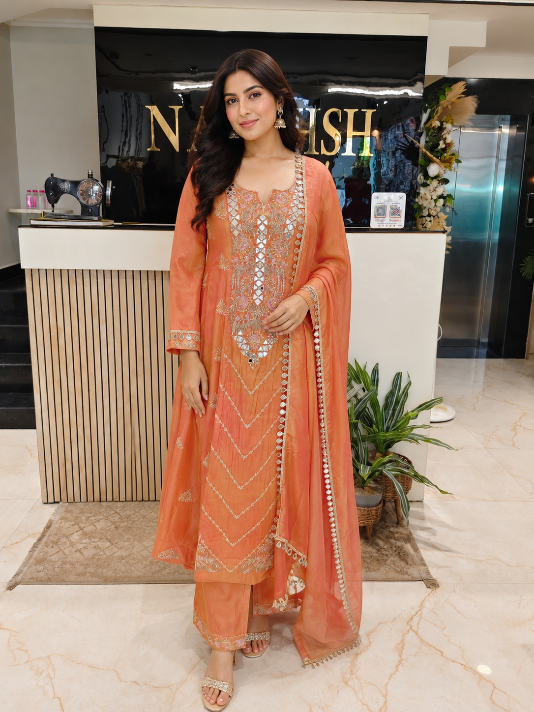 Orange Designer Anarkali
Tissue Palazzo Set Women
Kutdana Mirror Work Outfit
Wedding Wear Suit India
Luxury Party Wear Dress