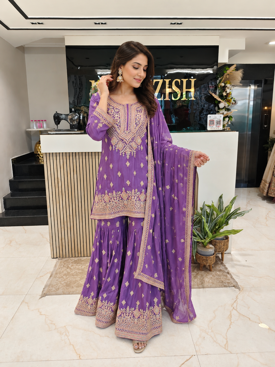 Purple Chinon Sharara Set
Designer Sharara Suit
Wedding Wear Sharara
Festive Party
