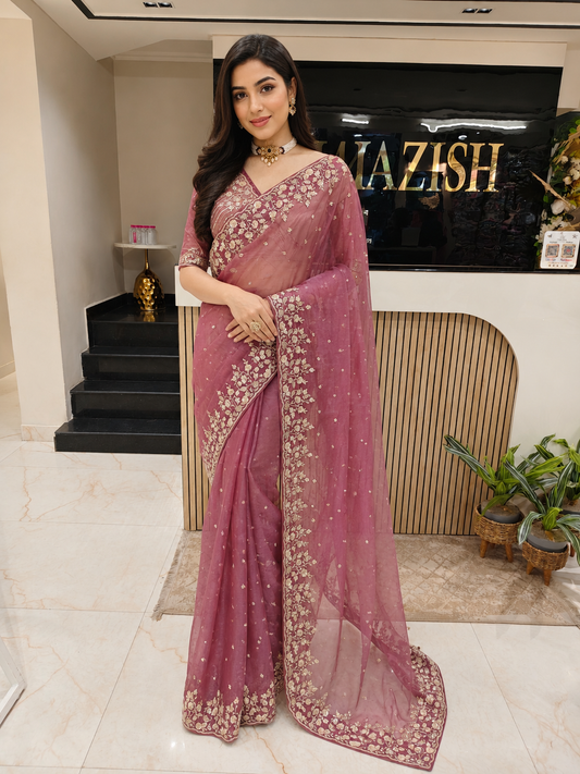 Lavender Glass Tissue Saree
Kutdana Work Saree
Stone Work Saree
Designer Party Wear Saree
Wedding Wear Saree