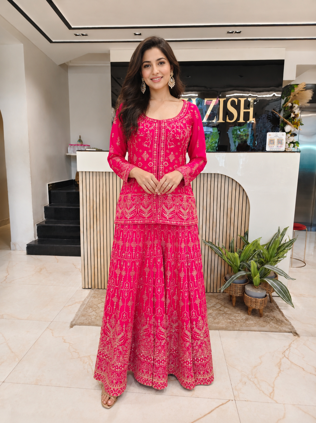 Rani Pink Sharara Set
Designer Indo Western Outfit
Resham Zari Party Wear
Blazer Style Fusion Wear
Luxury Wedding Wear for Women