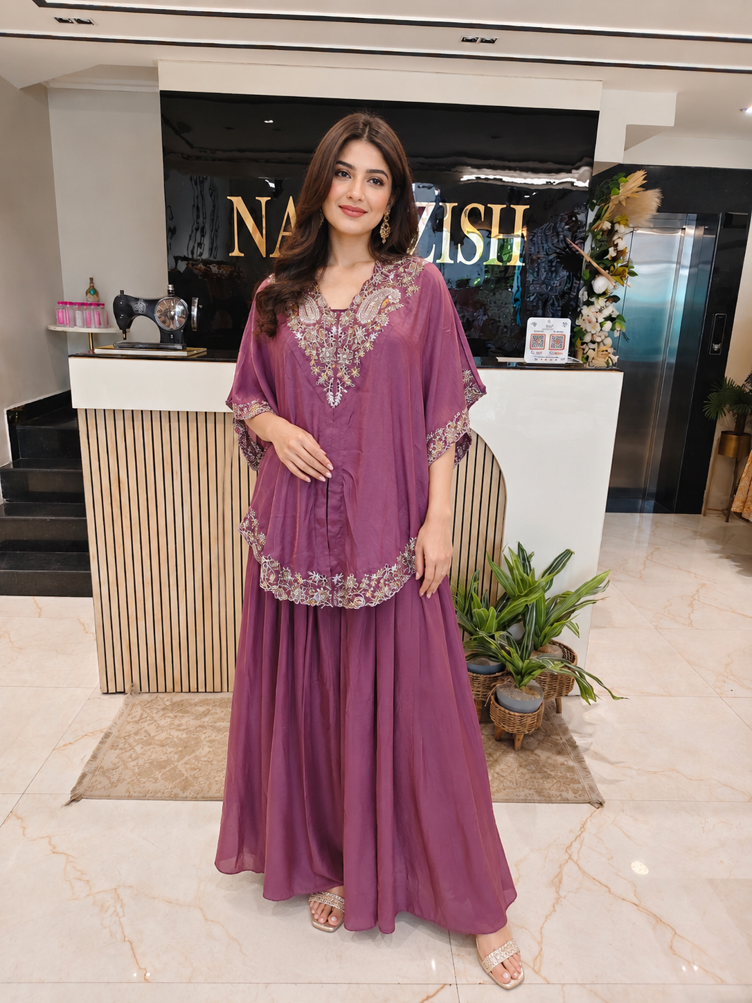 Wine Indo Western Set
Designer Skirt Set India
Kutdana Dabka Work Outfit
Fusion Party Wear Women
Contemporary Wedding Wear