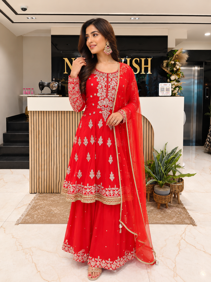 Rust Orange Georgette Garara Set
Designer Garara Suit
Wedding Wear Garara
Festive Party Wear Garara
Handwork Ethnic Set