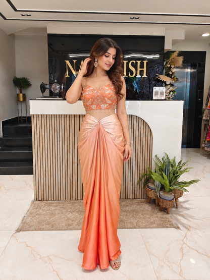 Ombre Orange Satin Indo-Western Set
Designer Satin Indo-Western Outfit
Sequins Kutdana Crystal Work Skirt Set
Wedding Wear Indo-Western Dress
Luxury Ethnic Wear