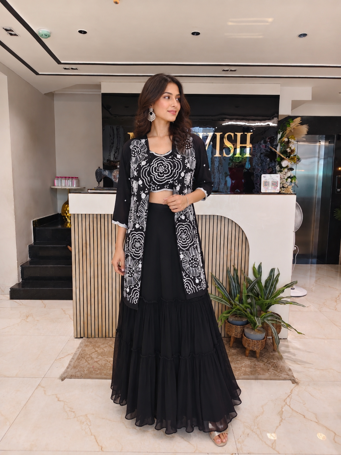 Black Indo Western Set
Designer Garara Set Women
Kutdana Mirror Work Outfit
Contemporary Wedding Wear India
Luxury Fusion Wear Women