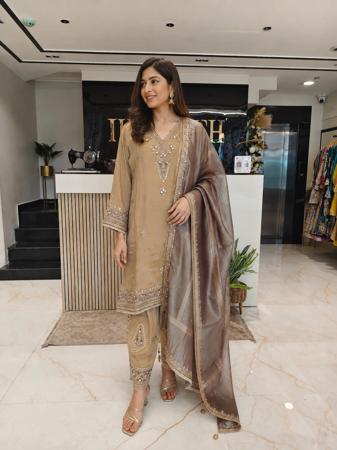 Golden Tissue Kurta Farshi Salwar Set
Designer Tissue Farshi Salwar Suit
Gota Dori Sequins Work Suit
Wedding Wear Farshi Salwar Set
Luxury Ethnic Wear