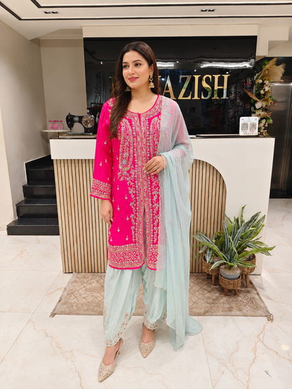 Hot Pink & Sky Blue Kurta Tulip Pant Set
Designer Crepe Kurta Set
Tulip Pant Ethnic Set
Wedding Wear Kurta Set
Festive Party Wear Suit
