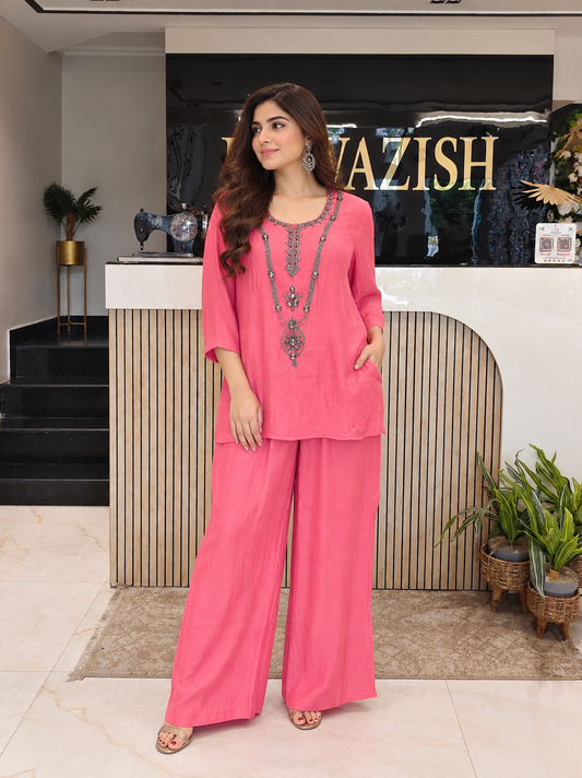 Pink Cotton Co-ord Set
Designer Cotton Co-ord Set
Kutdana Stone Work Co-ord Set
Party Wear Cotton Co-ord Outfit
Premium Ethnic Wear
