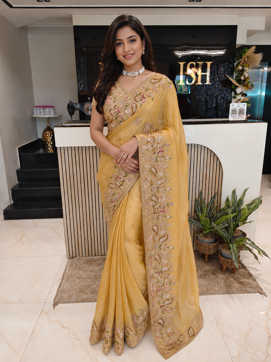 Mustard Tissue Saree
Animal Motif Saree
Zari Work Saree
Designer Party Wear Saree
Wedding Wear Saree