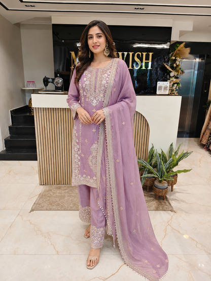 Lavender Farshi Salwar Set
Tissue Farshi Salwar Suit
Designer Kurta Set
Wedding Wear Farshi Suit
Festive Party Wear Ethnic Set