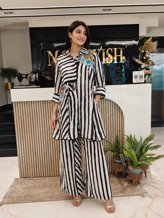 Off White & Black Cotton Co-ord Set
Designer Cotton Kurta Palazzo Set
Printed Poth Sequins Co-ord Set
Casual Ethnic Co-ord Outfit
Premium Cotton Ethnic Wear