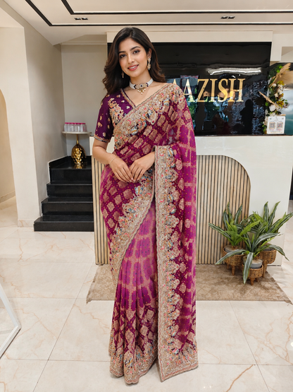 Wine Purple Khaddi Georgette Saree
Chunari Print Saree
Kutdana Work Saree
Designer Party Wear Saree
Wedding Wear Saree
