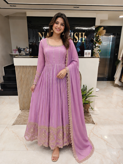 Lavender Designer Anarkali
Tissue Palazzo Set Women
Kutdana Zari Work Outfit
Wedding Wear Anarkali India
Luxury Party Wear Dress