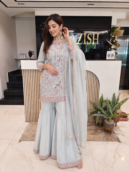 Grey Farshi Salwar Set
Tissue Farshi Salwar Suit
Designer Kurta Set
Wedding Wear Farshi Suit
Festive Party Wear Farshi Set