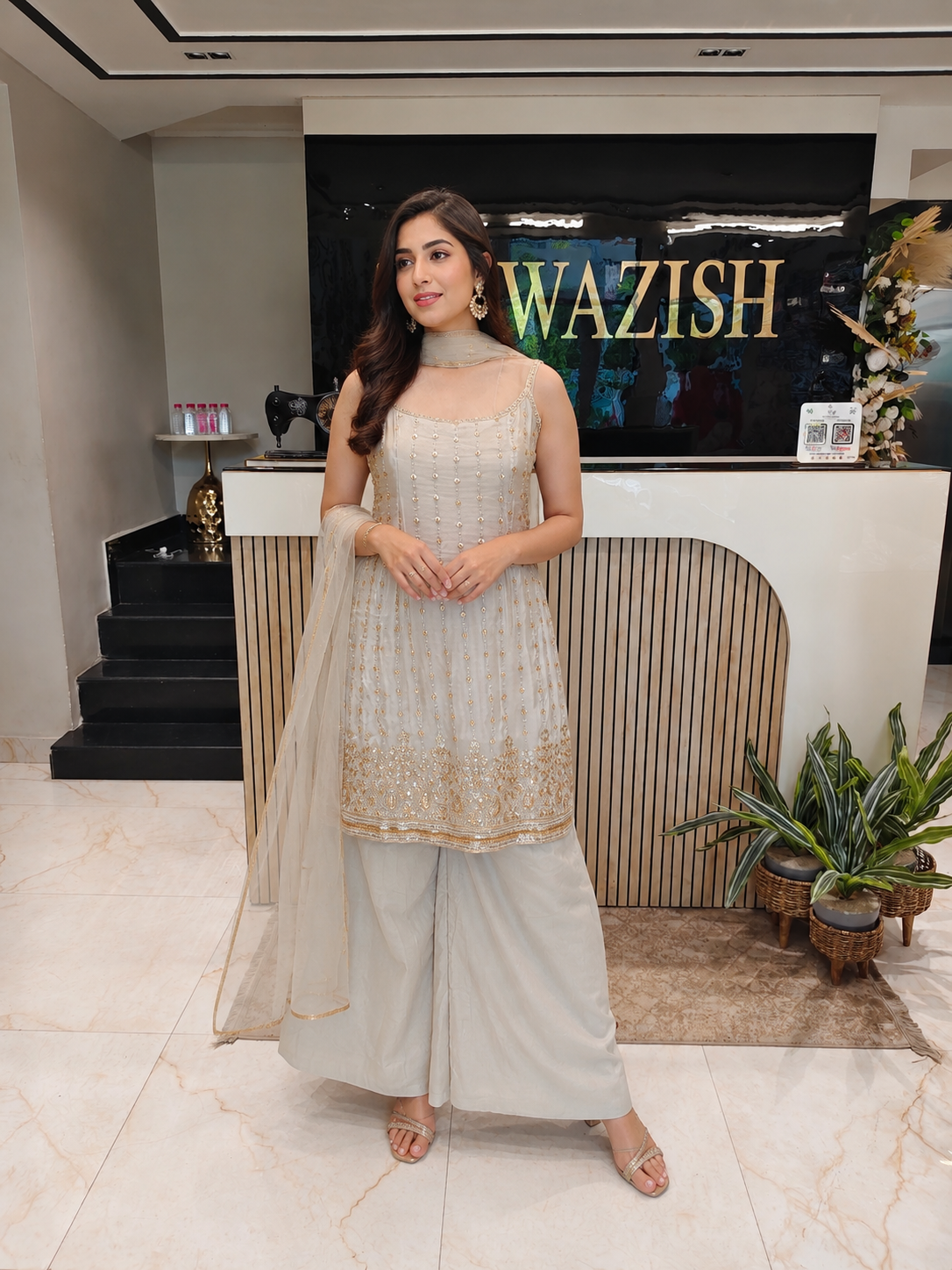 Beige Tissue Kurta Palazzo Set
Designer Palazzo Suit
Wedding Wear Kurta Palazzo
Festive Party Wear Ethnic Set
Tissue Designer Suit