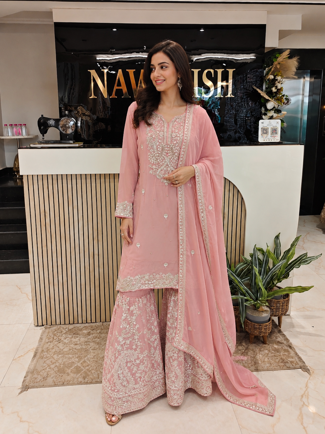 Baby Pink Chinon Sharara Set
Designer Sharara Suit
Wedding Wear Sharara
Festive Party Wear Ethnic Set
Chinon Designer Suit